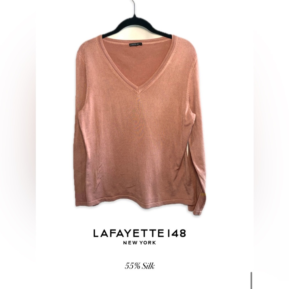 Lafayette 148 NY Rose Color V-neck Long Sleeve Knit Top